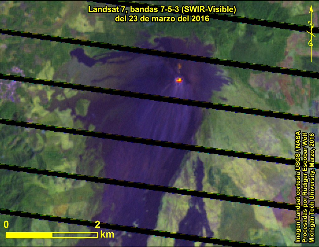 Hot spot visible on Landsat 7 image from 23 Mar (image: Rüdiger Escobar Wolf ‏@rudigerescobar / twitter)