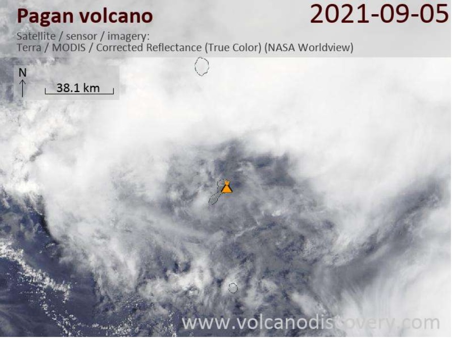 No emissions detected from Pagan volcano on 6 September (image: VolcanoDiscovery)