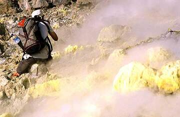 Fumaroles inside the crater of Papandayan volcano