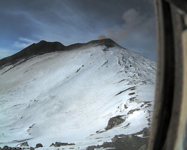 Ash venting from the NE crater (Pizzo Deneri Etna Trekking webcam)