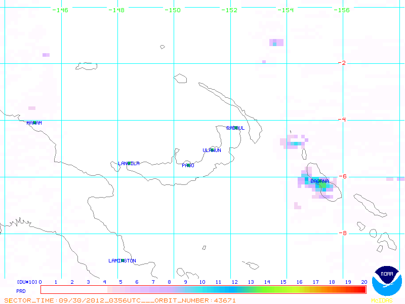SO2 plume from Bagana on 30 Sep 2012 (NOAA)