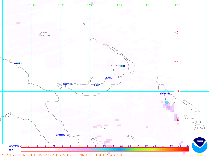 SO2 plume from Bagana on 6 Oct 2012 (NOAA)