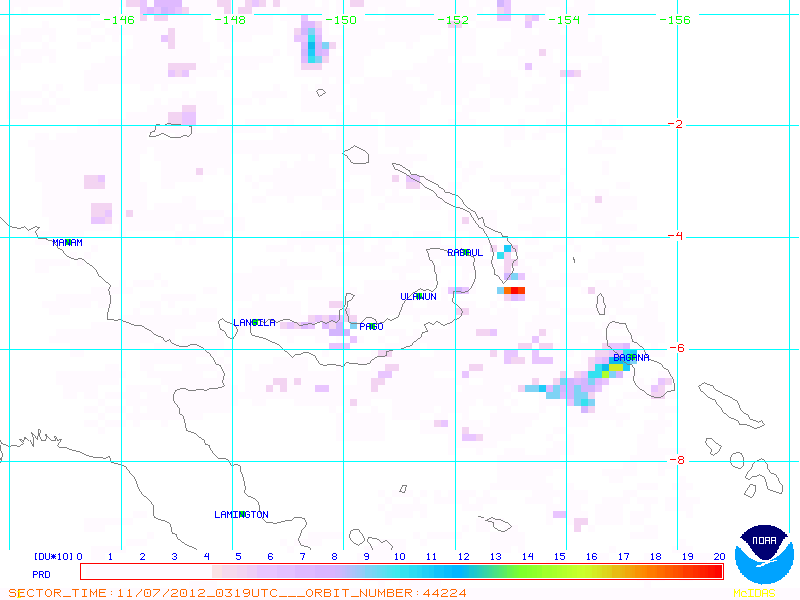 SO2 plume from Bagana on 7 Nov 2012 (NOAA)