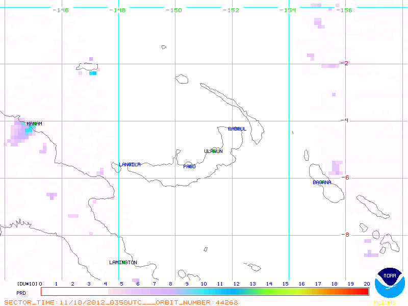 SO2 plume from Manam on 10 Nov 2012 (NOAA)