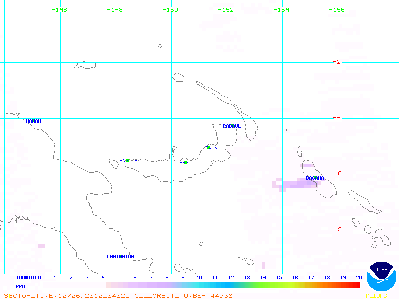 SO2 plume from Bagana on 26 Dec 2012 (NOAA)