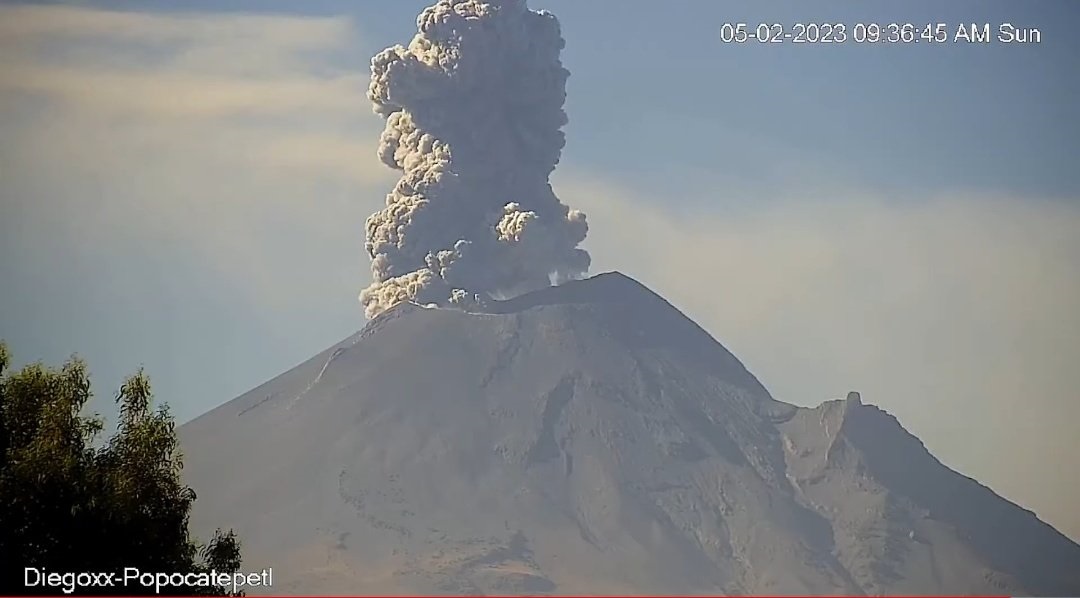 Dense ash column was released from the Popocatépetl volcano yesterday morning (image: CENAPRED)