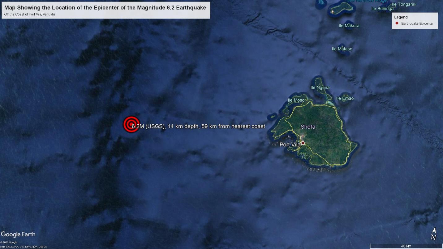 Location of this morning's quake in Vanuatu