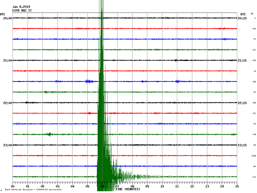 Seismic signal of this night's quake under Etna (image: INGV Catania)