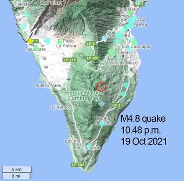 Location of this evening's 4.8 quake at La Palma