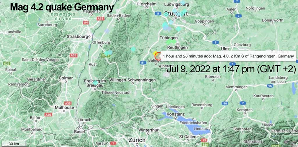 Location of today's magnitude 4 quake in Germany
