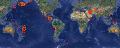 Interactive map of earthquakes: earthquakes.volcanodiscovery.com