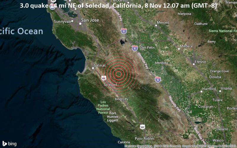 Schwaches Beben Der Starke 3 0 Vor Wenigen Minuten Gemeldet Sudostlich Von Salinas California Usa Volcanodiscovery