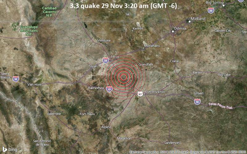 Small Magnitude 3.3 Earthquake 23 Miles Southeast of Pecos, Texas
