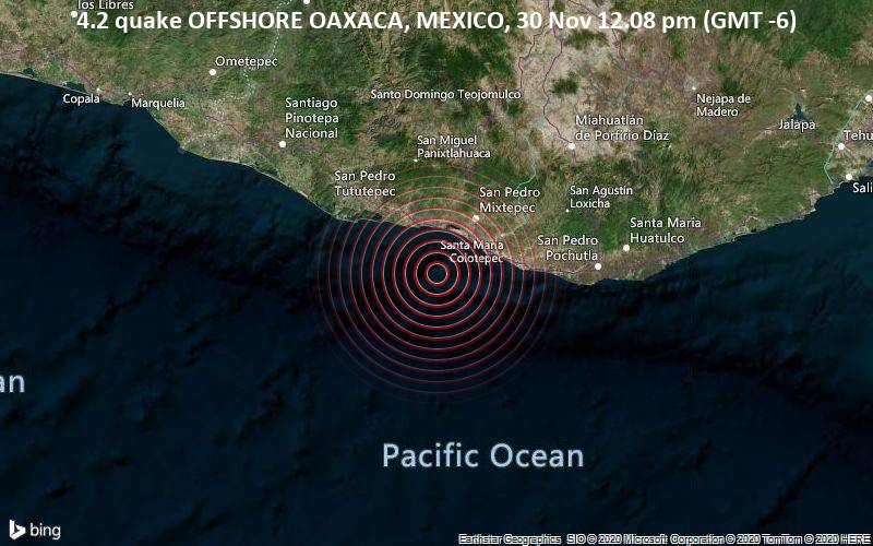 4.2 quake OFFSHORE OAXACA, MEXICO, 30 Nov 12.08 pm (GMT -6)