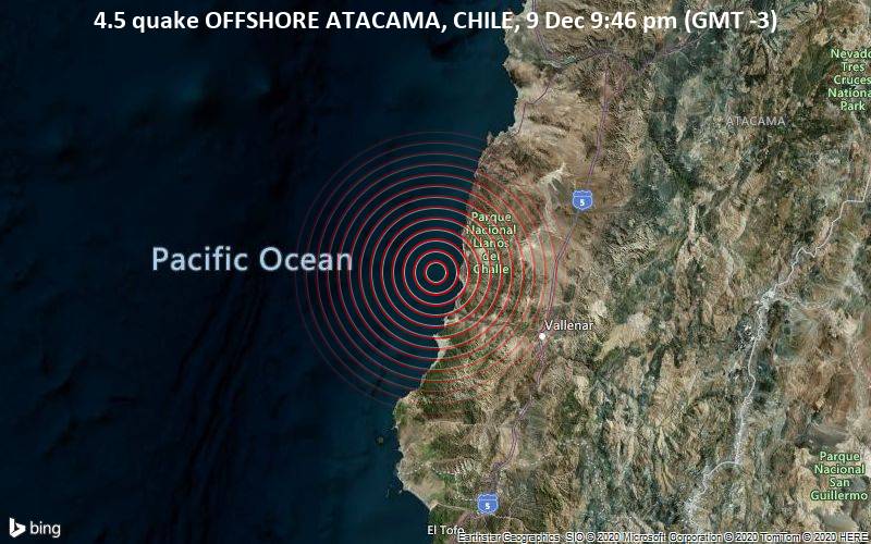 4,5 gempa OFFSHORE ATACAMA, CHILE, 9 Des 21:46 (GMT -3)