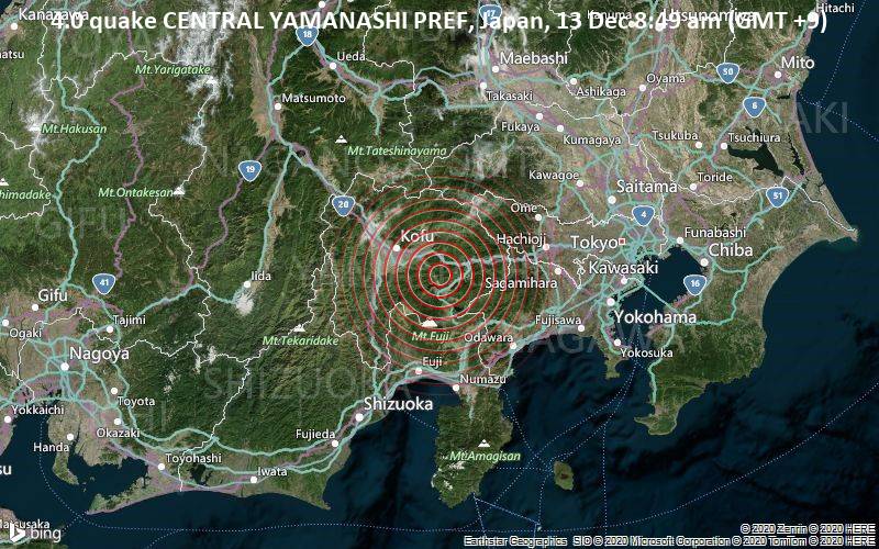 4.0 quake CENTRAL YAMANASHI PREF, Japan, 13 Dec 8:49 am (GMT +9)