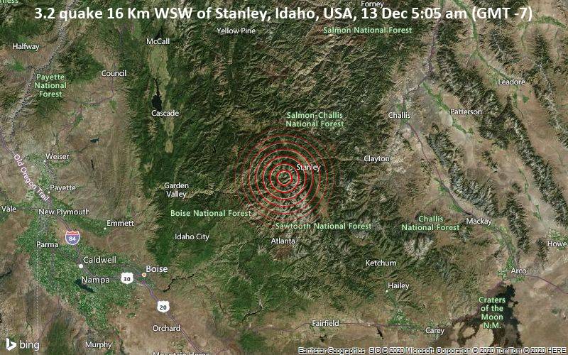 3.2 quake 16 Km WSW of Stanley, Idaho, USA, 13 Dec 5:05 am (GMT -7)