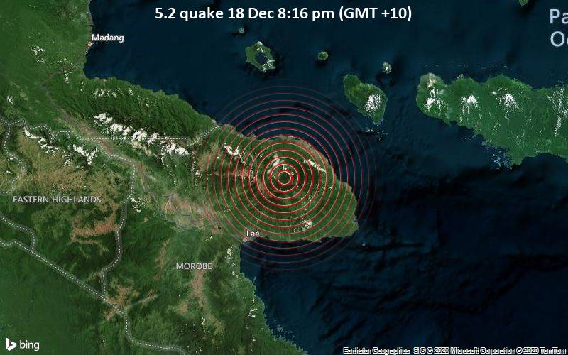 An earthquake measuring 5.2 on the Richter scale 62 km northeast of Lai, Papua New Guinea / Discovery Volcano