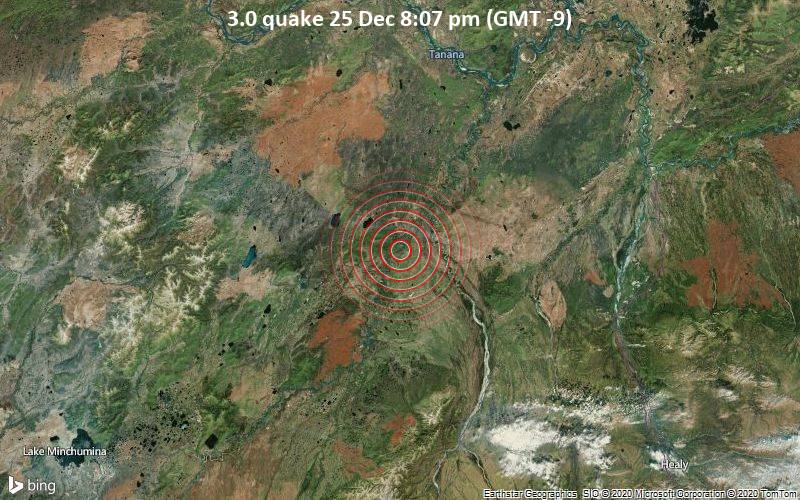 Erdbeben der Stärke 3.0 - Yukon-Koyukuk County, 62 km westlich von Anderson, Denali County, Alaska, USA, am Freitag, 25. Dez 2020 um 20:07 Lokalzeit