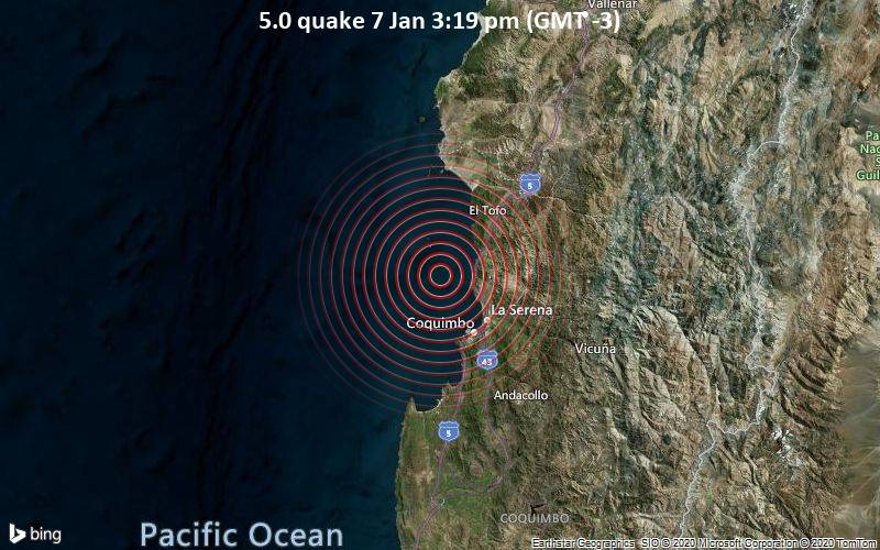 Starkes Erdbeben Der Starke 5 0 Erschuttert Coquimbo Provincia De Elqui Coquimbo Region Chile Volcanodiscovery