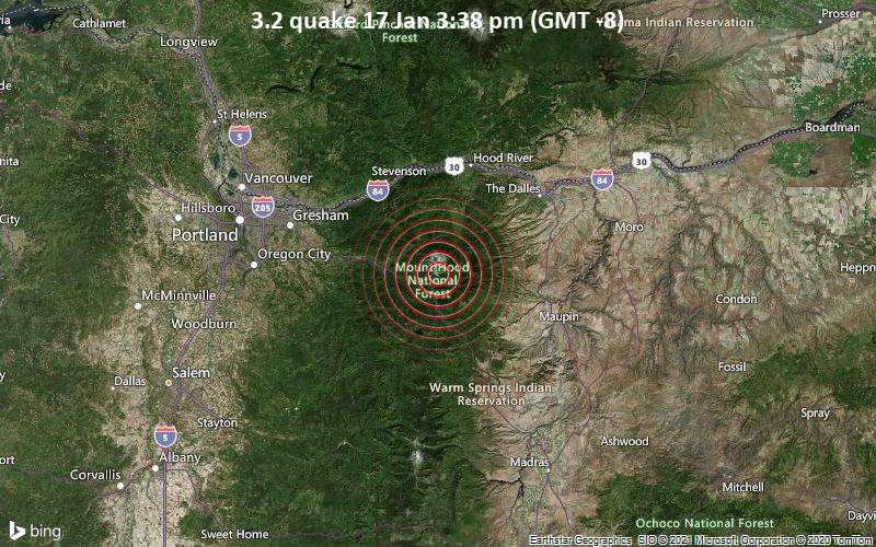 Erdbeben der Stärke 3.2 - Clackamas County, 61 km östlich von Gresham, Multnomah County, Oregon, USA, am Sonntag, 17. Jan 2021 um 15:38 Lokalzeit
