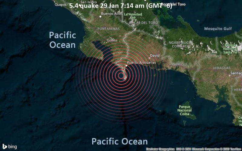 Significant Magnitude 5.4 Earthquake 68 km Southwest of David, Panama