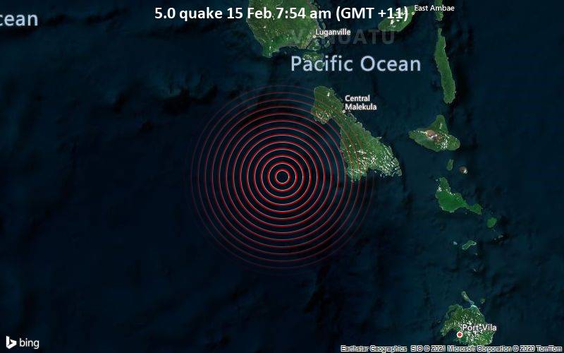 5.0 quake 15 Feb 7:54 am (GMT +11)