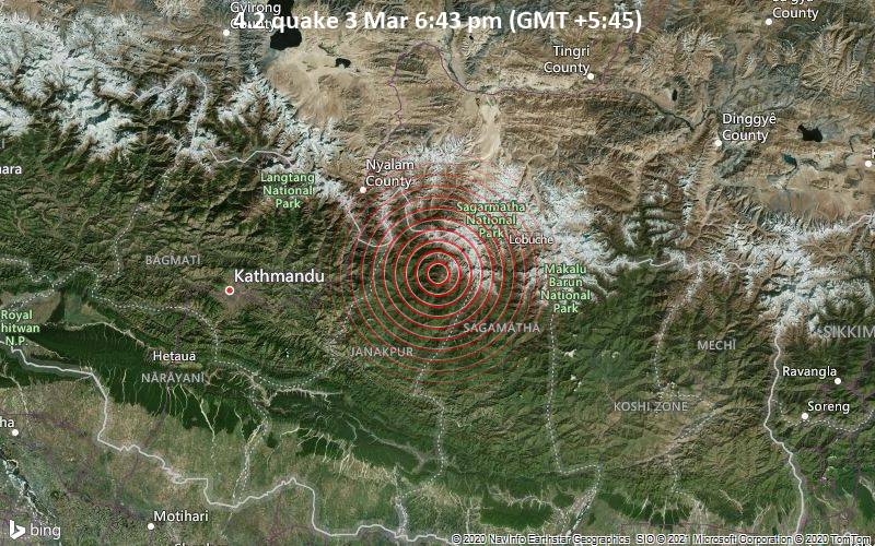 Quake Info Moderate Mag 4 2 Earthquake Dolakha 102 Km East Of Kathmandu Province 3 Nepal On Wednesday 3 Mar 2021 6 43 Pm Gmt 5 45 1 User Experience Report Volcanodiscovery