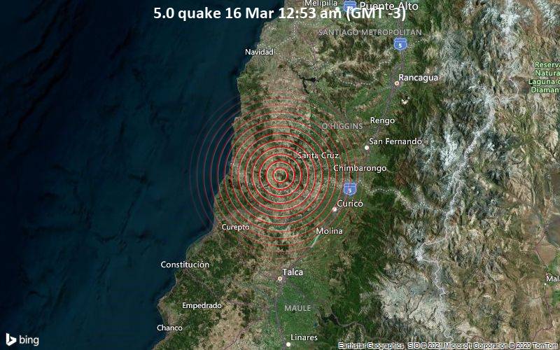 Terremoto significativo de magnitud 5.0 a 31 km al suroeste de Santa Cruz, Chile, después de la medianoche / Descubrimiento del volcán