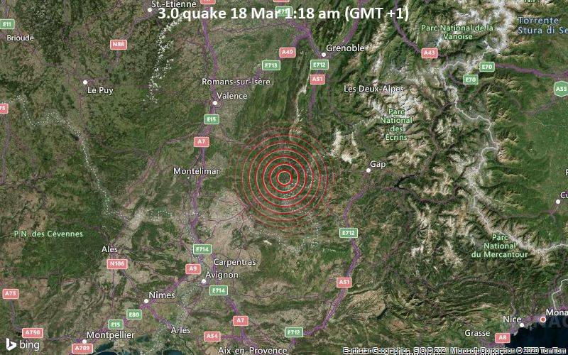 Schwaches Erdbeben Der Starke 3 0 Vor Wenigen Minuten Gemeldet Sudostlich Von Valence Drome Auvergne Rhone Alpes Frankreich Volcanodiscovery