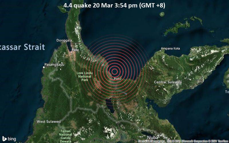 Gempa 4,4 SR mengguncang Indonesia / Volcano Discovery, Poso, Sulawesi Tengah