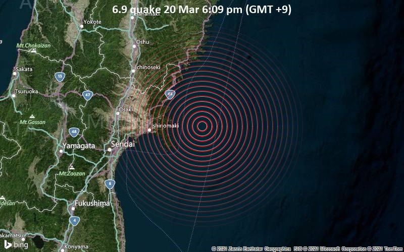 Major Magnitude 7 0 Earthquake 16 Km Northeast Of Ishinomaki Miyagi Japan On Saturday Mar 21 6 09 Pm Gmt 9 124 User Experience Reports Volcanodiscovery
