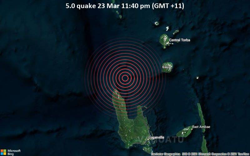 5.0 quake 23 Mar 11:40 pm (GMT +11)