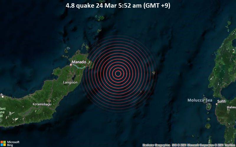 Indonesia / Volcano Discovery, Pitung, gempa berkekuatan 4,8 skala Richter di dekat wilayah Sulawesi