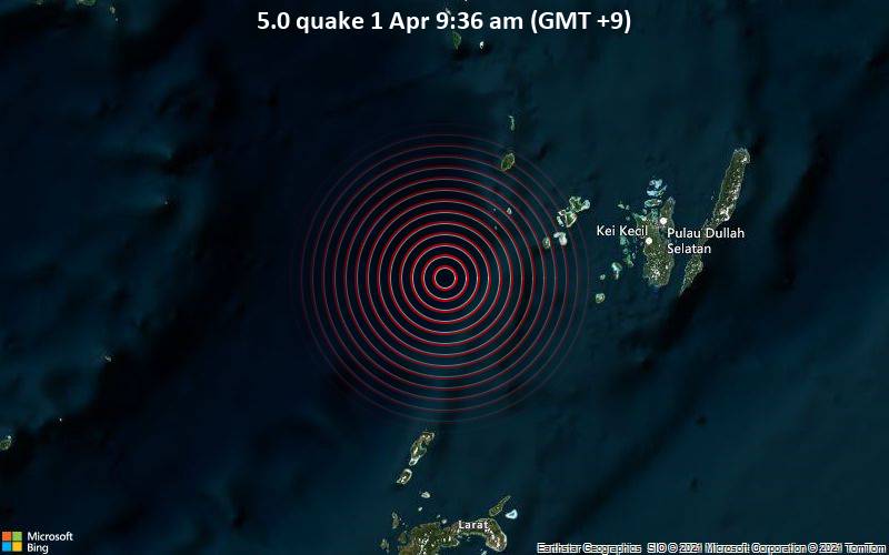 5.0 Erdbeben 1. April, 9:36 Uhr (GMT +9)
