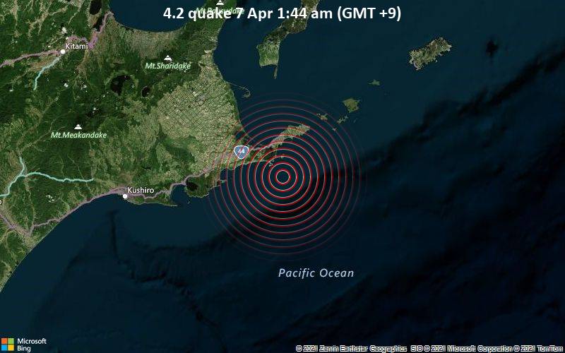 4.2地震74月7日午前1時44分（GMT +9）