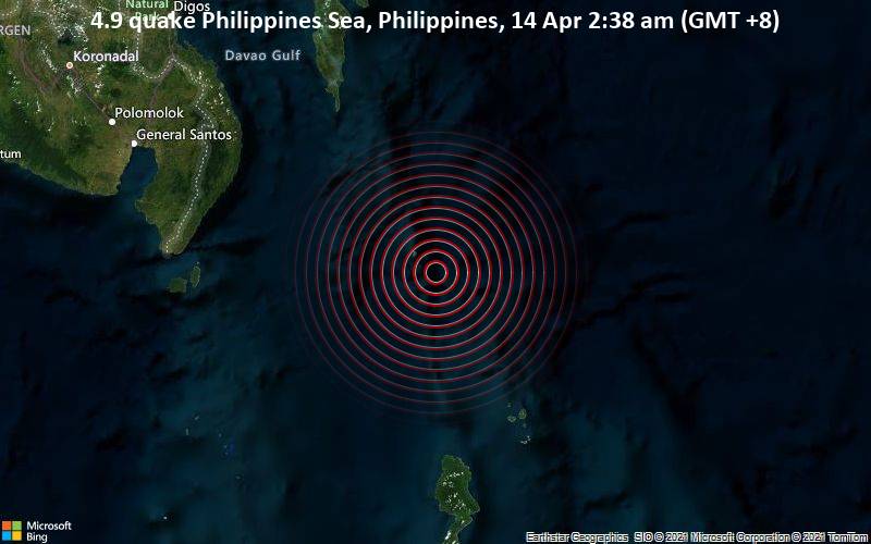 4.9 quake Philippines Sea, Philippines, 14 Apr 2:38 am (GMT +8)