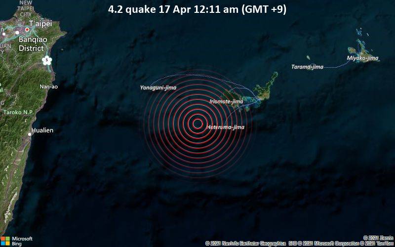 Magnitude 4.2 Earthquake Strikes Near Ishigaki, Okinawa, Japan