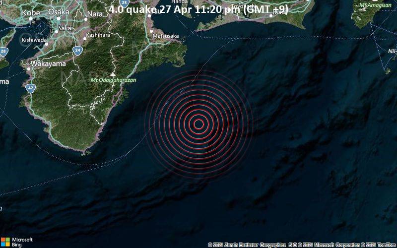 4.0 quake 27 Apr 11:20 pm (GMT +9)
