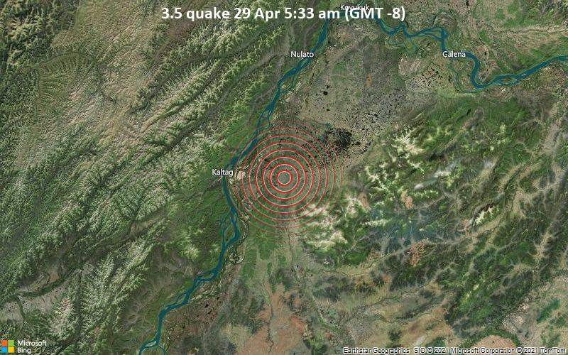 Leichtes Erdbeben der Stärke 3.5 - Yukon-Koyukuk Parish, 23 km östlich von Kaltag, Yukon-Koyukuk, Alaska, USA, am Donnerstag, 29. Apr 2021 um 05:33 Lokalzeit