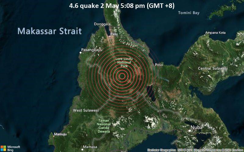Gempa berkekuatan 4,6 mengguncang wilayah Palu di Sulawesi Tengah, Indonesia