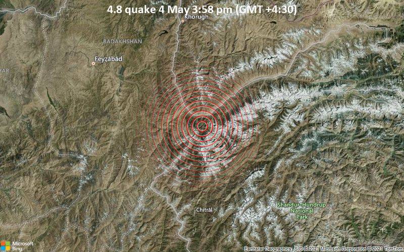 Leichtes Erdbeben der Stärke 4.8 - Wākhān, Badakhshan, 21 km südöstlich von Ishqoshim, Tadschikistan, am Dienstag,  4. Mai 2021 um 15:58 Lokalzeit