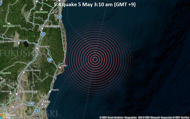 5.4の地震5月5日午前3時10分（GMT + 9）