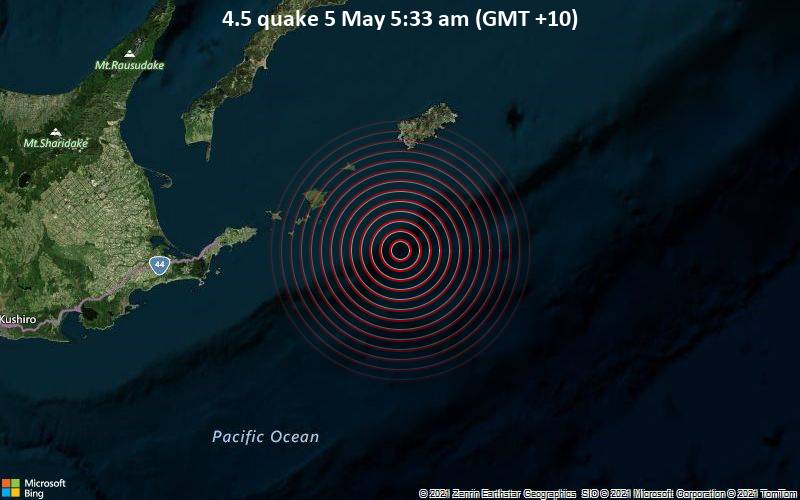 4.5の地震5月5日の午前5:33（GMT + 10）