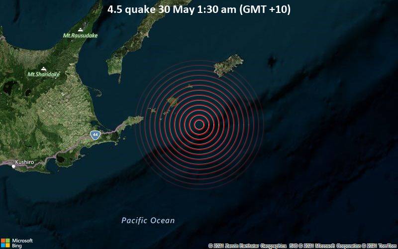 Quake Info Light Mag 4 5 Earthquake North Pacific Ocean Russia 69 Km East Of Nemuro Hokkaido Japan On Sunday 30 May 2021 1 30 Am Gmt 10 Volcanodiscovery