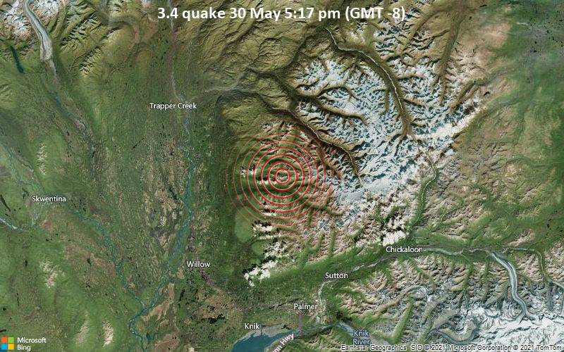 Quake Info Light Mag 3 4 Earthquake Matanuska Susitna Parish 61 Mi North Of Alaska City Anchorage Alaska Usa On Sunday 30 May 2021 5 17 Pm Gmt 8 8 User Experience Reports Volcanodiscovery