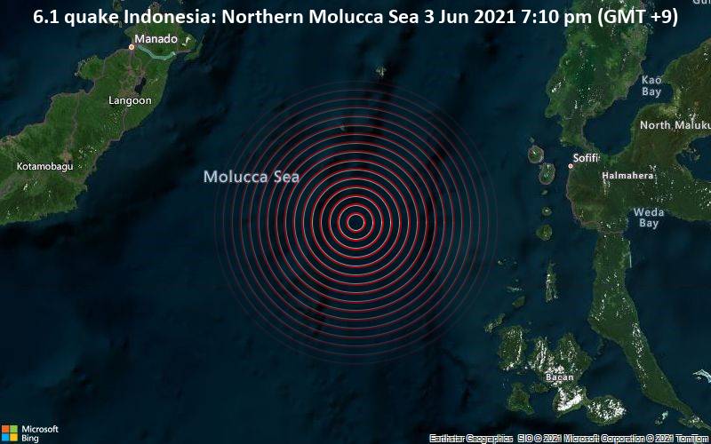 6.1 quake Indonesia: Northern Molucca Sea 3 Jun 2021 7:10 pm (GMT +9)