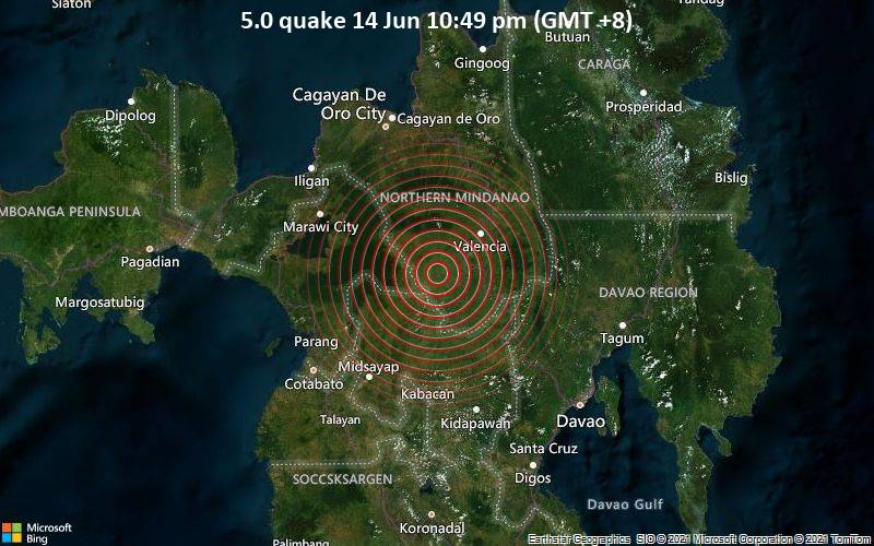 5.0 quake 14 Jun 10:49 pm (GMT +8)