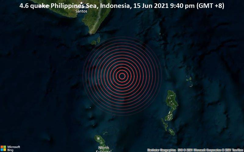 Leichtes Erdbeben der Stärke 4.6 - Philippines Sea, Indonesien, am Dienstag, 15. Jun 2021 um 21:40 Lokalzeit