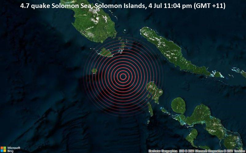 4.7 quake Solomon Sea, Solomon Islands, 4 Jul 11:04 pm (GMT +11)